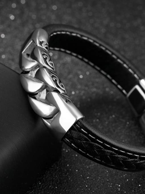 Open Sky Fashion Artificial Leather Titanium Men Bracelet 2