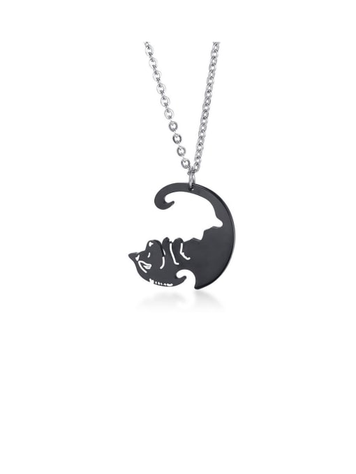 CONG Stainless Steel With  Cute Black And White Puppy Couple  Necklaces 3