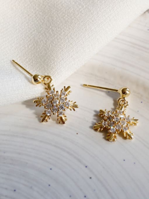 gold Fashion Cubic Zircon-studded Snowflake Silver Stud Earrings