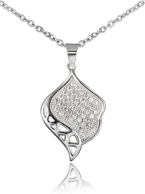 SANTIAGO Elegant Platinum Plated Leaf Shaped Zircon Necklace 0