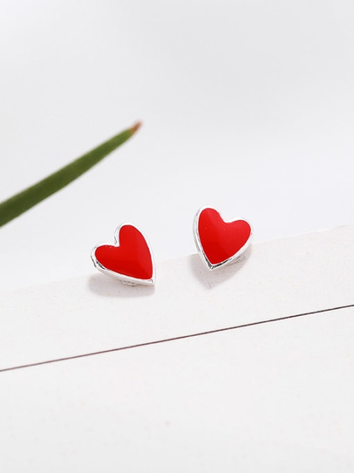 Peng Yuan Red Heart-shaped Silver Stud Earrings 2