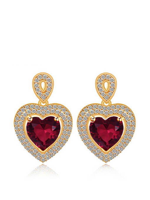 Red 2018 Copper Alloy 18K Gold Plated Fashion Heart-shaped Zircon stud Earring