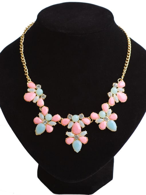 Qunqiu Fashion Colorful Resin Flowery Pendant Gold Plated Necklace 1