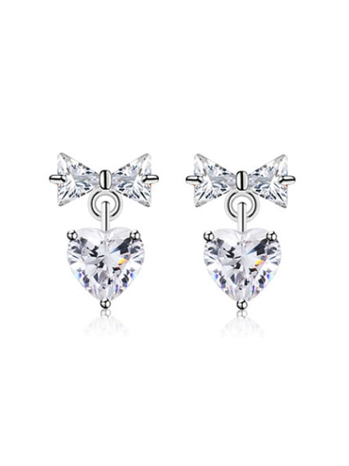 white Copper Alloy White Gold Plated Simple style Heart-shaped stud Earring