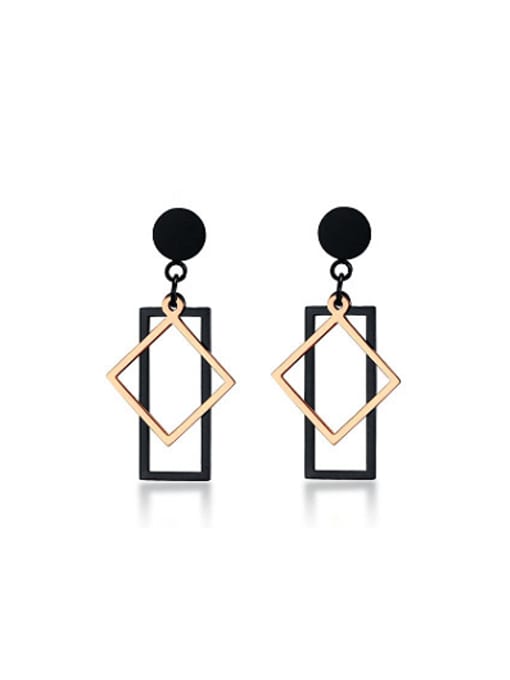 rose gold Fashion Double Color Geometric Shaped Titanium Drop Earrings