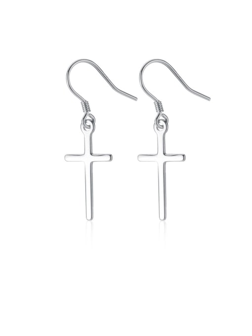 Rosh 925 Sterling Silver With Platinum Plated Simplistic Cross Drop Earrings