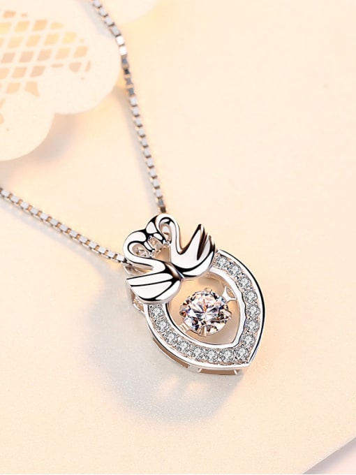 Peng Yuan Fashion Little Swans Heart Shiny Rotatable Zircon 925 Silver Pendant 1