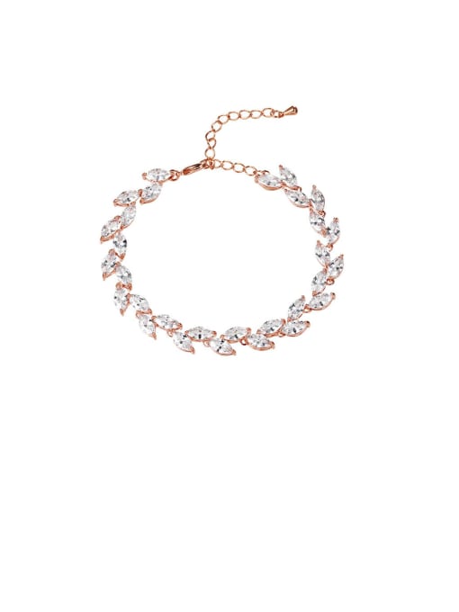 SL447 Champagne gold Copper With Cubic Zirconia  Simplistic Leaf Adjustable Bracelets