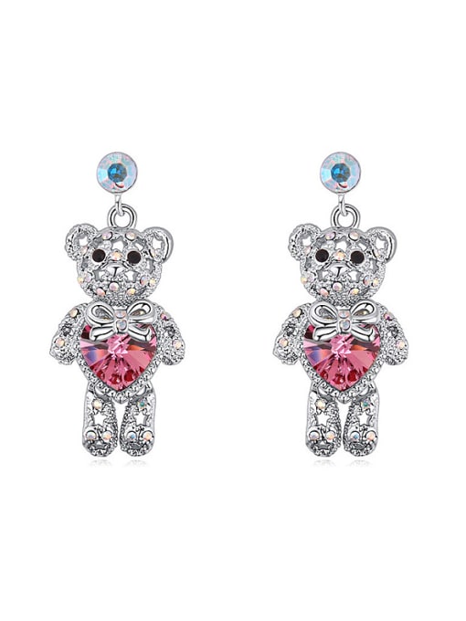 pink Personalized Shiny austrian Crystals-covered Cartoon Bear Drop Earrings