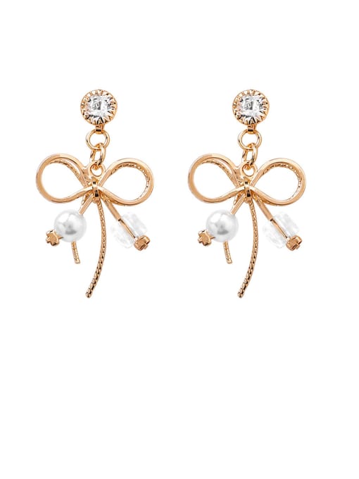 Girlhood Alloy With Artificial Pearl Simplistic Bowknot Stud Earrings 0