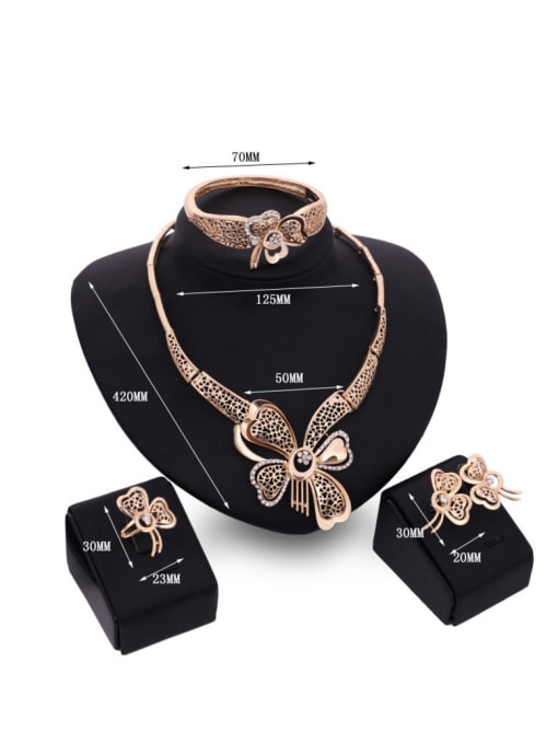 BESTIE Alloy Imitation-gold Plated Vintage style Rhinestones Butterfly Hollow Four Pieces Jewelry Set 2