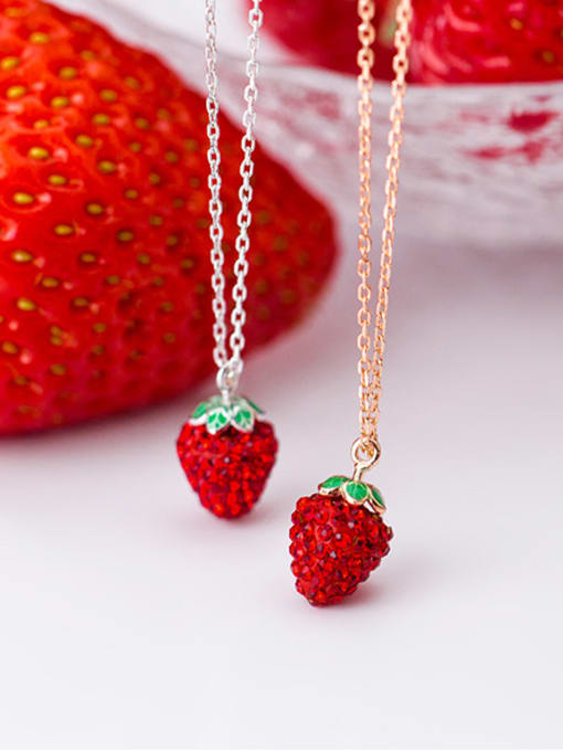 Rosh 925 Sterling Silver With Rhinestone Fashion Strawberry Necklaces 2