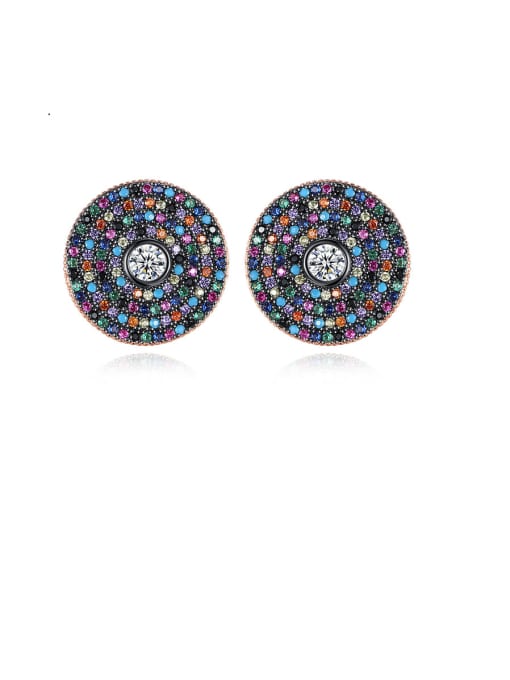 BLING SU Copper With Gun Plated Delicate Round Stud Earrings