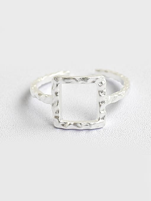 DAKA Simple Hollow Square Silver Rough Opening Ring 0