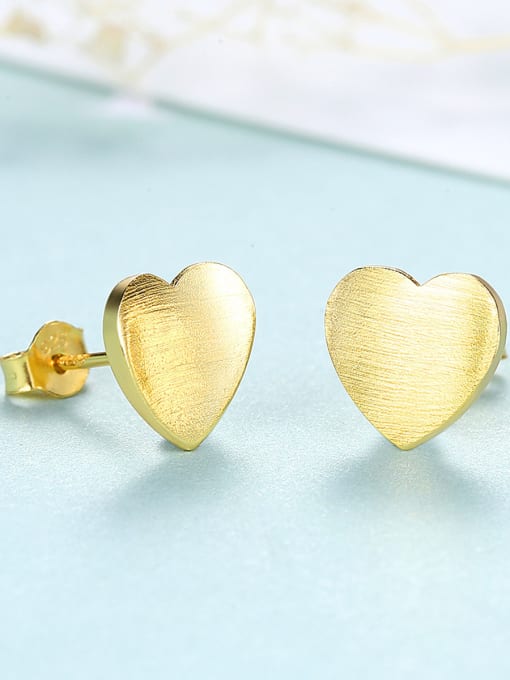 CCUI 925 Sterling Silver With Smooth  Simplistic Heart Stud Earrings 3