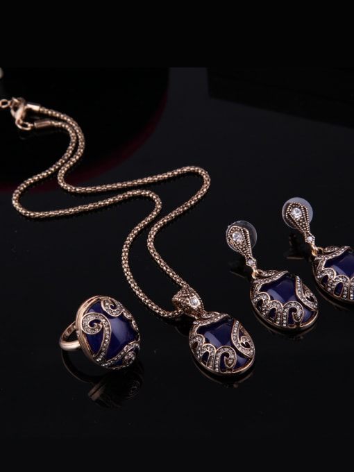 BESTIE 2018 Alloy Antique Gold Plated Vintage style Artificial Stones Three Pieces Jewelry Set 1