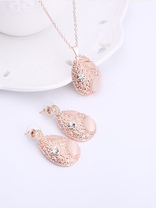 BESTIE Alloy Rose Gold Plated Trendy style Opal and CZ Two Pieces Jewelry Set 1