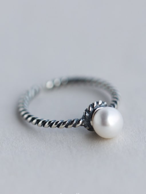 Rosh S925 silver retro style twist natural pearl opening ring 3