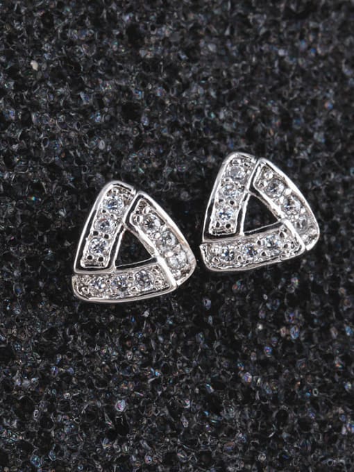 Qing Xing Fat Triangle CZ stud Earring, Fashion All-match Plating Nickel Free Thick Platinum Anti allergy 1