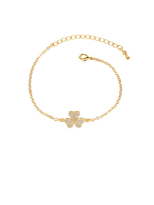 gold Copper With Cubic Zirconia Simplistic Flower Adjustable  Bracelets