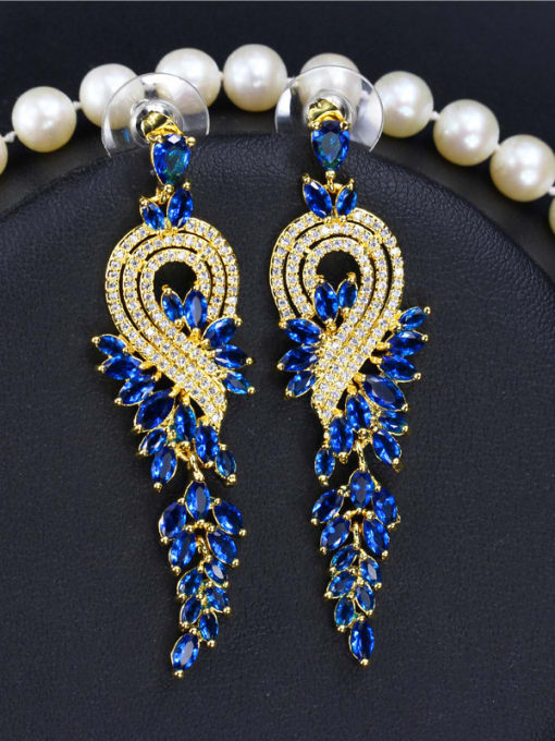 Blue Fashion Zircons Tassel Drop Chandelier earring