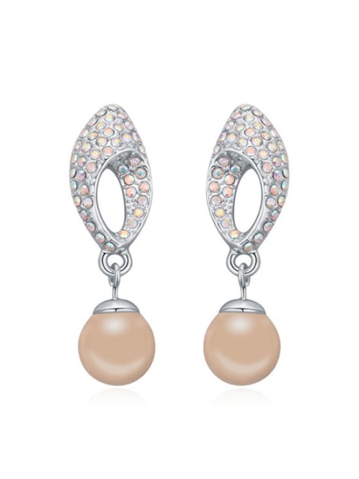 QIANZI Exquisite Imitation Pearls Shiny Tiny Crystals Alloy Stud Earrings 3