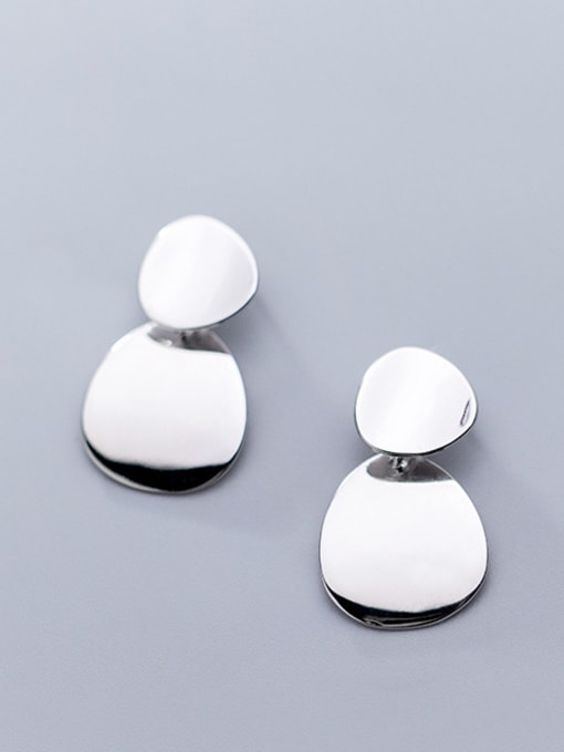 Rosh 925 Sterling Silver With Glossy Simplistic Oval geometry Drop Earrings 0