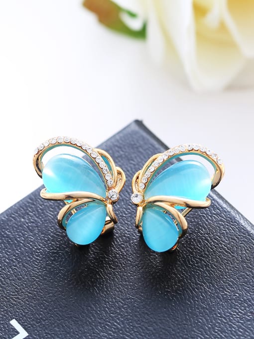 Blue Fashion Opal stones Cubic Rhinestones Butterfly Stud Earrings