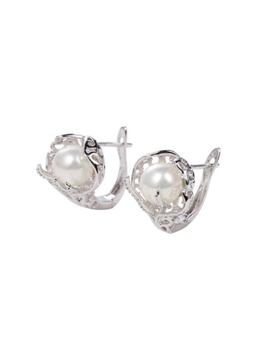 White Copper Alloy White Gold Plated Fashion Hollow Pearl clip on earring