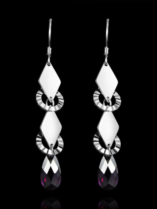 SANTIAGO Fashion Rhombuses Purple Zircon 925 Sterling Silver Drop Earrings 0