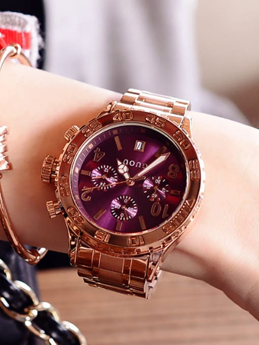 purple GUOU Brand Luxury Chronograph Unisex Watch