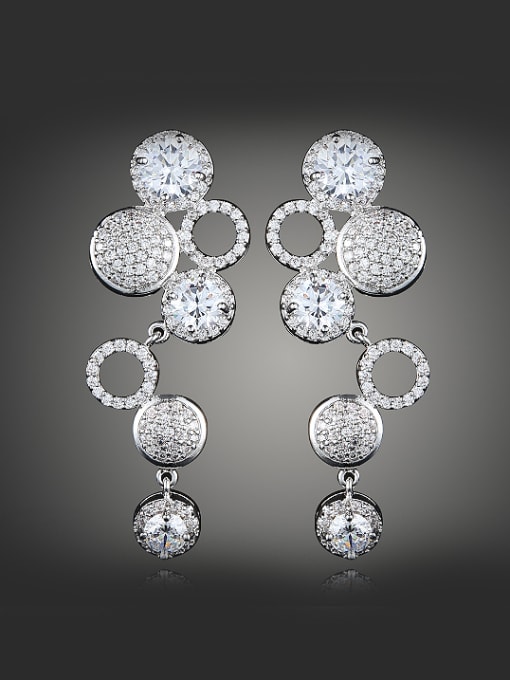 White Fashion Little Round Stack Cubic Zirconias Copper Drop Earrings