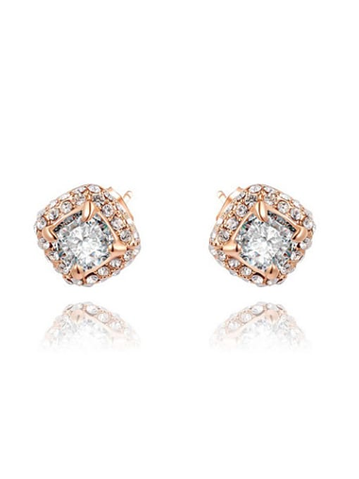Rose Gold Delicate Rounded Square Shaped AAA Zircon Earrings