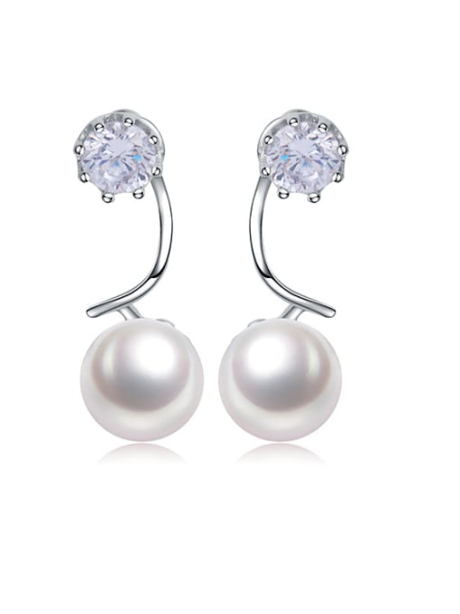 BLING SU AAA zircon minimalist Shell Pearl Earrings 0