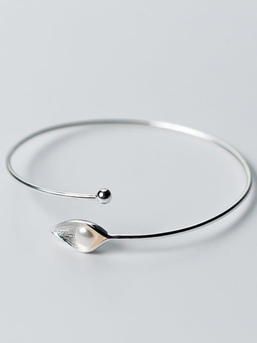 Rosh All-match Open Design Artificial Pearl Leaf Shaped Bangle