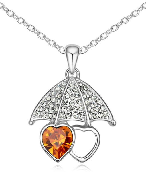 yellow Exquisite Heart Umbrella austrian Crystals Pendant Alloy Necklace