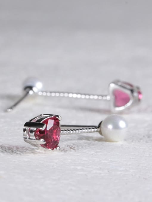 Peng Yuan Fashion Imitation Pearl Heart-shaped stone 925 Silver Stud Earrings 3