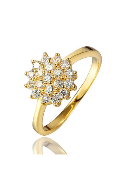 SANTIAGO Glittering Flower Shaped Gold Plated Zircon Ring 0