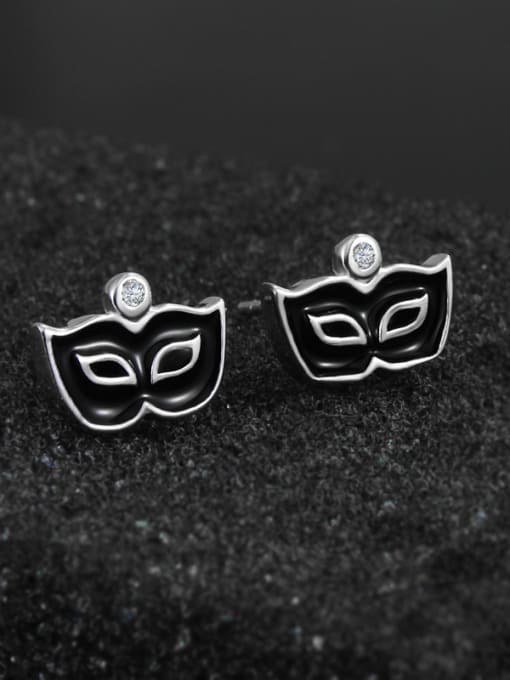 SANTIAGO Personalized Black Tiny Mask 925 Sterling Silver Stud Earrings 2