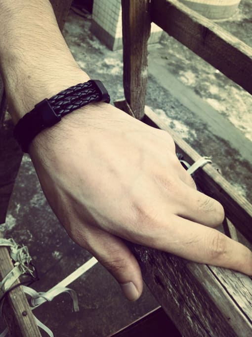 Black Personality Three Layer Design Artificial Leather Bracelet