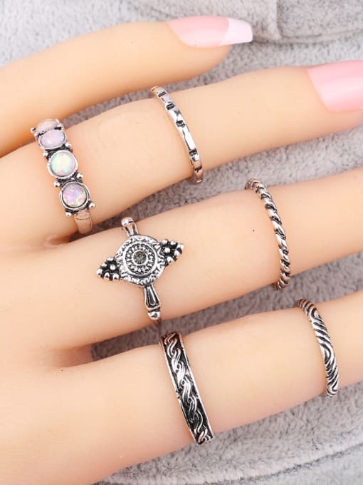Gujin Personalized Retro style Opal stones Christmas Alloy Ring Set 1