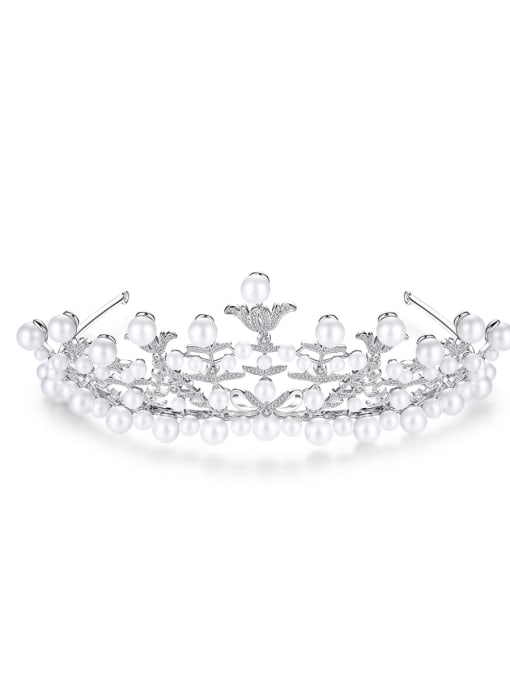 BLING SU Copper With White Gold Plated Delicate Tiaras & Crowns 0