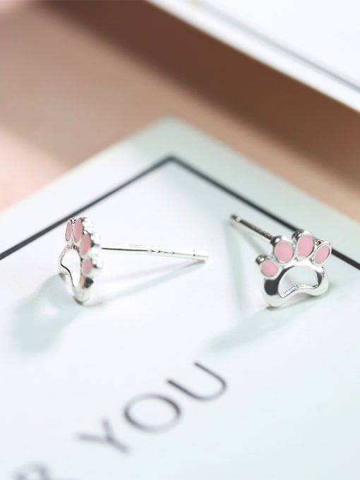 Peng Yuan Tiny Pink Dog Footprint Enamel 925 Silver Stud Earrings 1