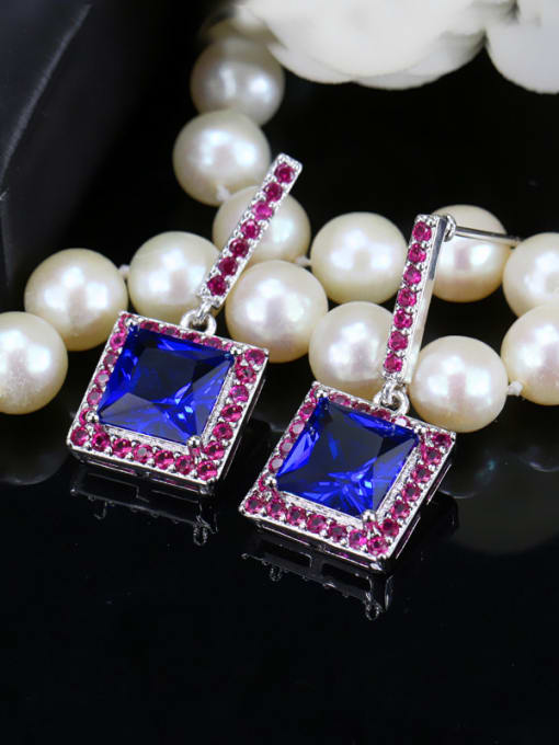 Rose Red Blue Shinning Square Noble Women Colorful Drop Earrings