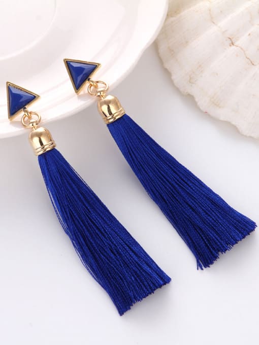 Blue Vintage Triangle Shaped Tassels Stud Earrings