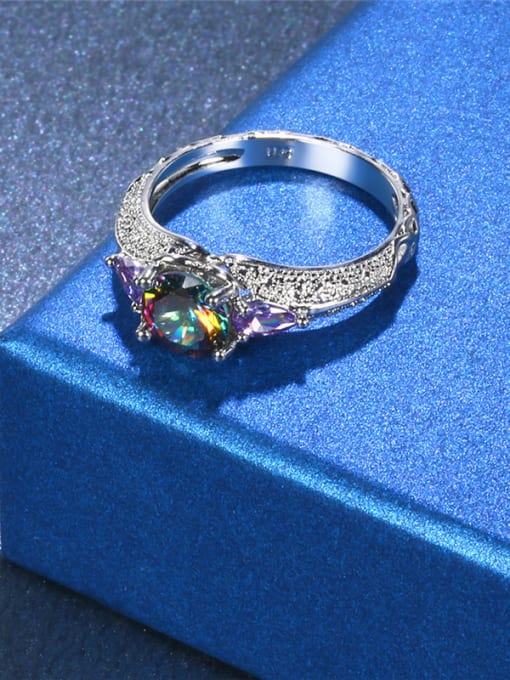 Platinum Women Purple Glass Bead Geometric Shaped Ring