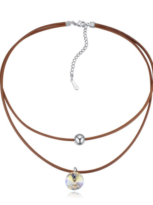 Brown Simple Double Rope austrian Crystal Alloy Necklace