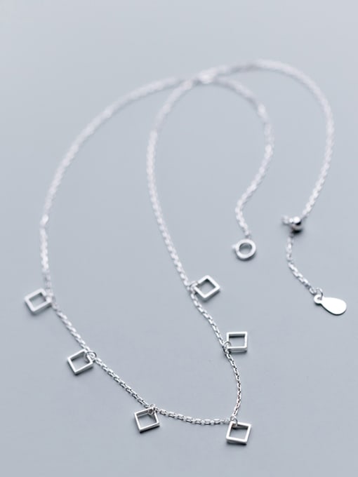Rosh 925 Sterling Silver With Platinum Plated Simplistic Square Necklaces 1