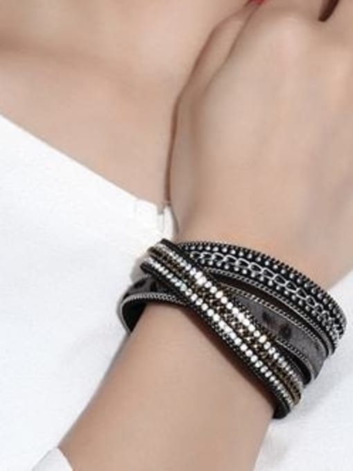 CONG Fashionable Cross Design Artificial Leather Rhinestone Charm Bracelet 1