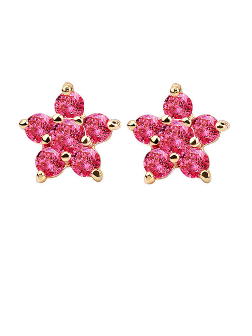 pink Copper Alloy Gold Plated Fashion Flower Zircon stud Earring